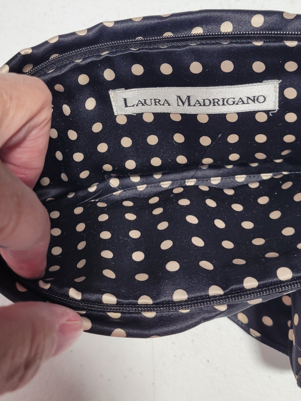 Black Polka Dot Satin Bow Clutch with Rhinestone Buckle - Picture 4 of 5